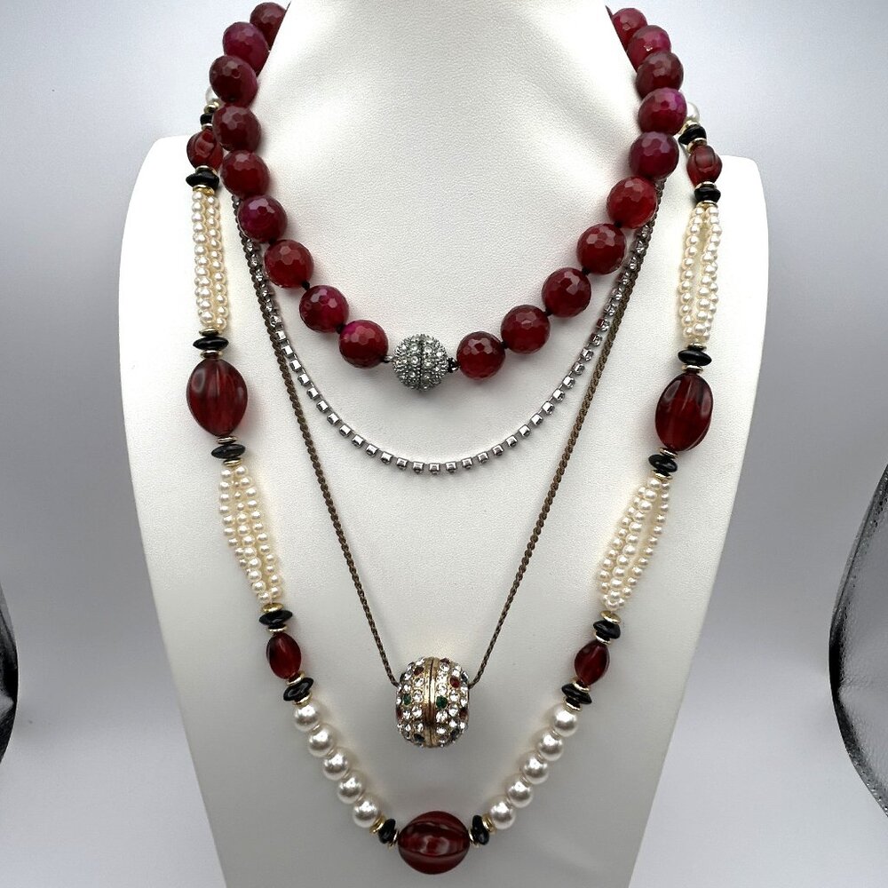 Vintage Necklaces Glass Lucite Rhinestone Beaded Midcentury Lot of 4